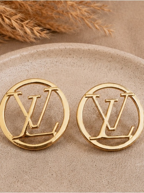 Luxe Jewelry - Designer Inspired Gold Open Circle Monogram Statement Stud Earrings